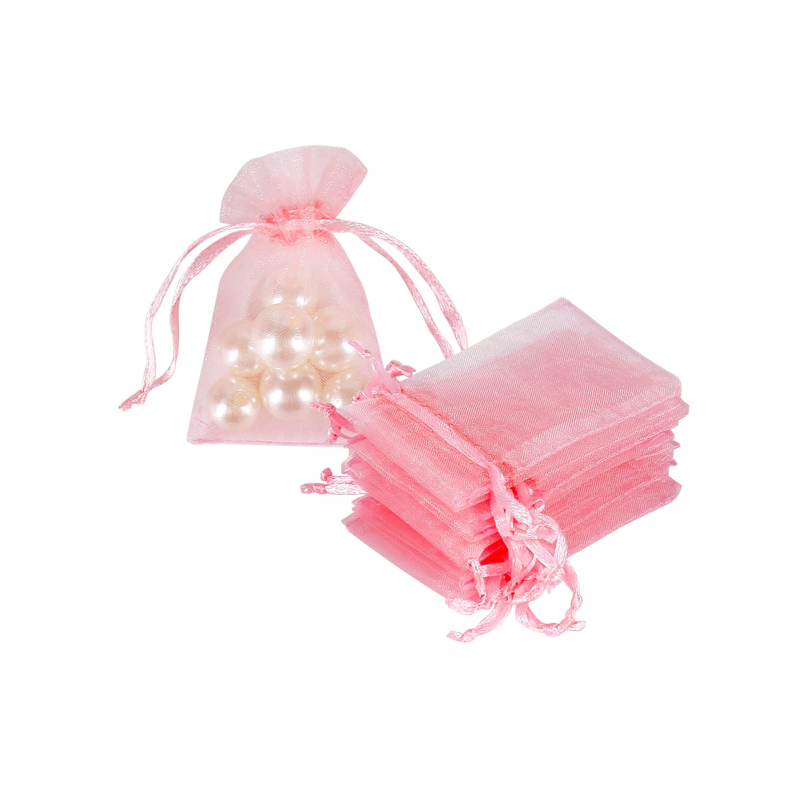Photo 1 of HRX Package 100pcs Tiny Organza Jewelry Bags 2x3 inch, Little Pink Mesh Drawstring Gift Pouches for Candy Sample Party Favors