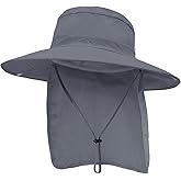 Outdoor Sun Hats with Stowable Neck Flap for Men Women UPF 50+ Mesh Summer Bucket Hat Wide Brim for Fishing Safari Hiking
