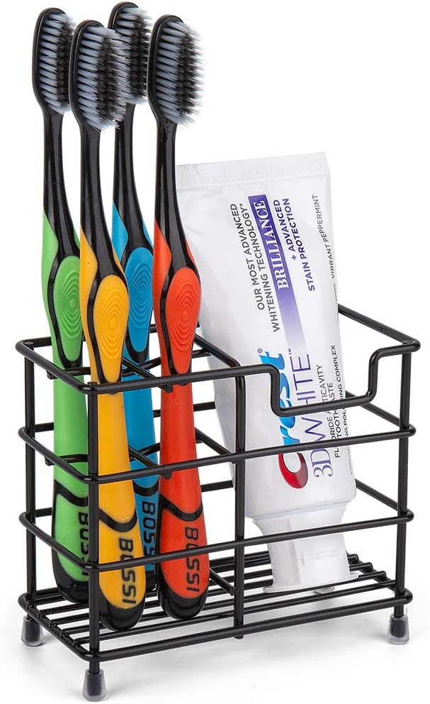Stainless Steel Bathroom Stand Toothbrush Toothpaste Holder (Black): Kitchen & Dining