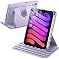 JETech Rotating Case for iPad Mini (A17 Pro, 2024 Model, 7th Generation) / Mini 6 (2021 Model, 6th Generation) with Pencil Holder, 360 Degree Rotation Protective Stand Cover Clear Back (Purple)