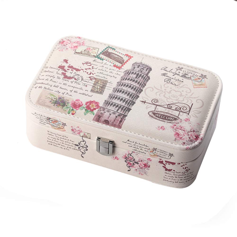 LKMY Exquisite Faux Leather Travel Jewellery Box, Jewelry Case Gift for Women Girls’ Rings Earrings Necklace with Mirror (Bisa)