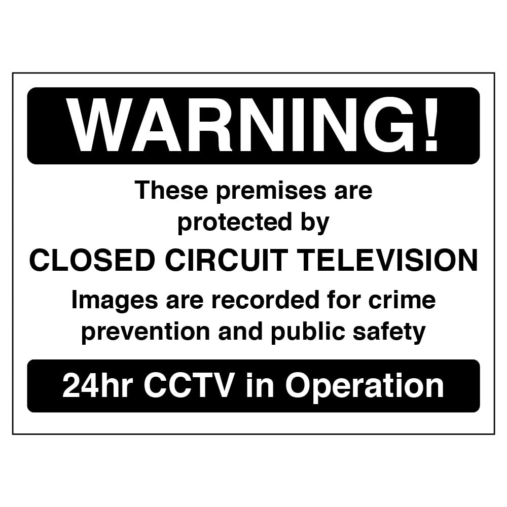 V Safety Warning! Premises Protected By CCTV (Black) Sign - 200mm x 150mm - Self Adhesive Vinyl