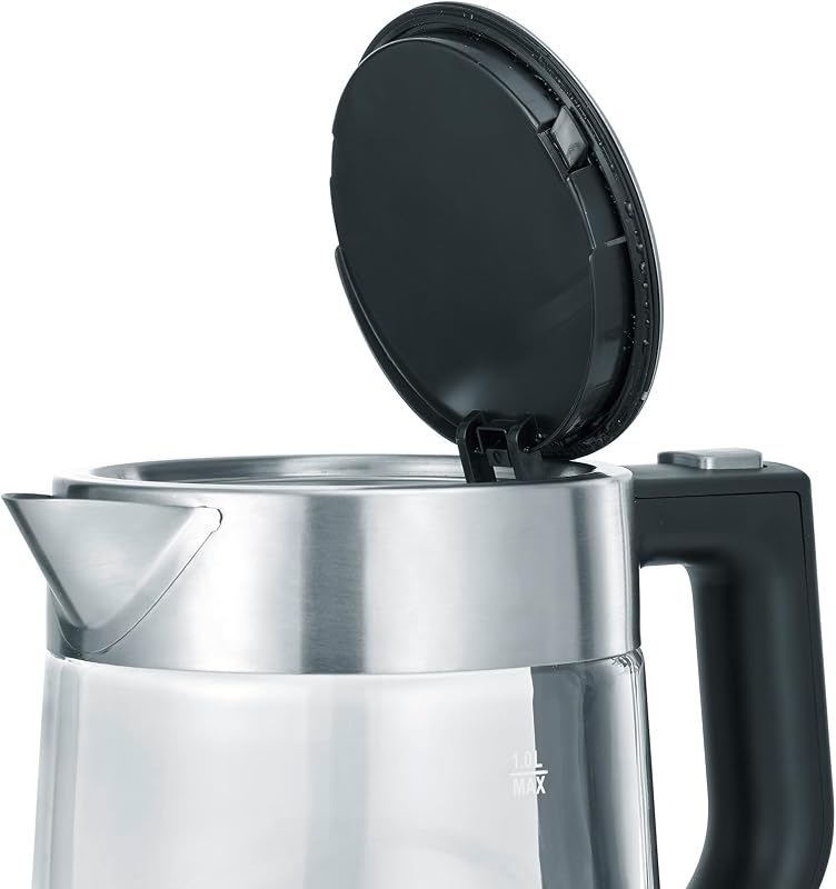 Chaleira de vidro SEVERIN, Jarro de ebulição de água de conexão sem fio, potente e compacto, chaleira elétrica com filtro anticalcário, aço inoxidável/preto, WK 3468