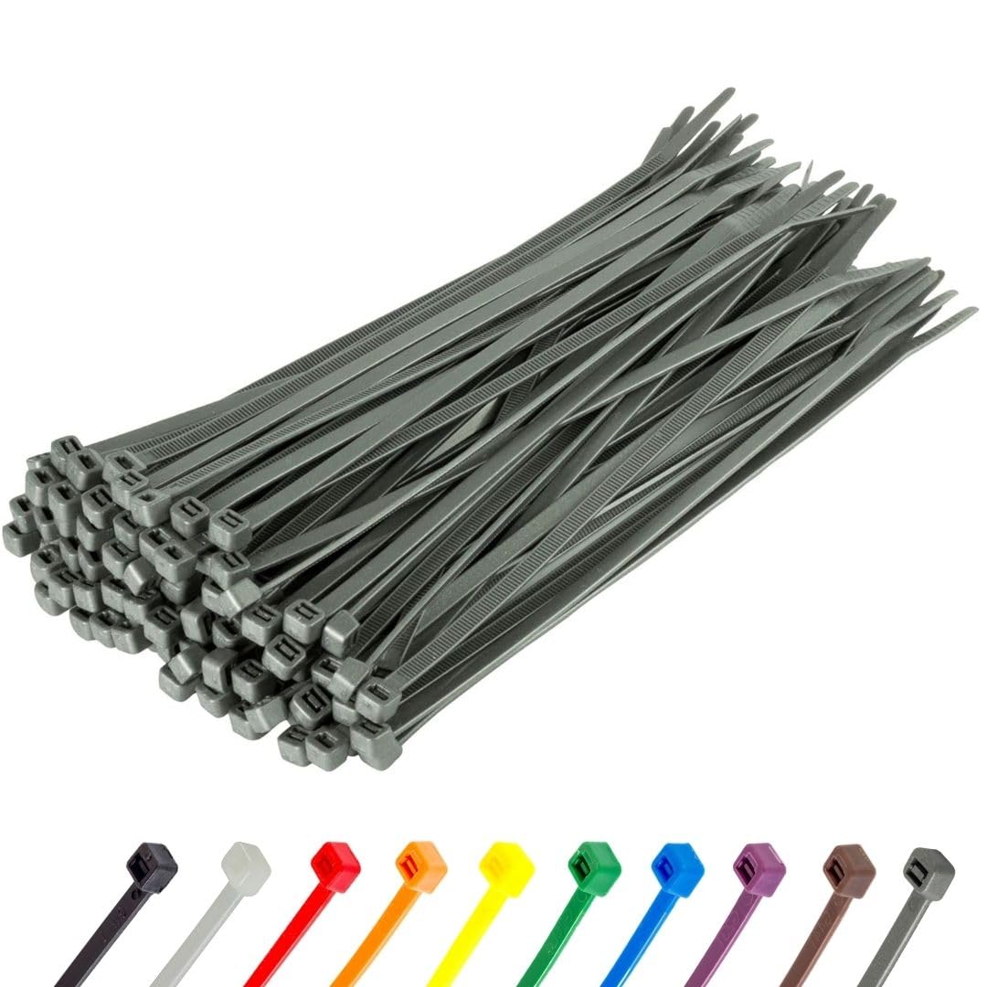 GTSE 100 Pack of Silver/Grey Cable Ties, 200mm x 2.5mm Premium Tie Wraps, Nylon Zip Ties