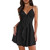 MIYIEONZ Women Sleeveless Sexy V Neck Summer Dress for Women Casual Flowy Beach Club Party Spaghetti Strap Mini Sundress