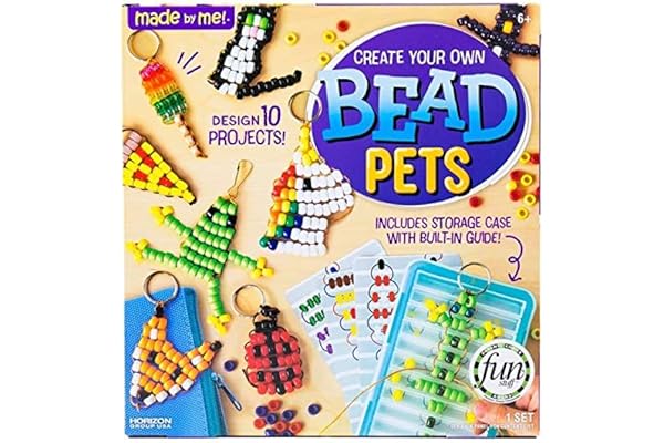 Made By Me Create Your Own Bead Pets, Makes 10 Bead Animal Keychains, Includes Over 400 Beads & Storage Case, Arts And Crafts