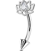 OUFER 16G Rook Piercing Jewelry, Lotus Eyebrow Earrings, 316L Surgical Steel Rook Earrings, Curved Barbell Lip Rings, Helix Cartilage Piercing Jewelry for Women