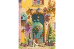 MXCFZX Flower Paint by Number for Adults, DIY Paint by Numbers kit for Adults Beginner Blue Door with, Painting On Canvas，Acrylic Paint Adults' Paint-by-Number Kits Home Decor 12X16Inch