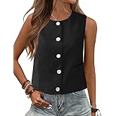 Rapbin Women's Waistcoat Vest Crew Neck Tank Tops for Women Black Vest Button Down Business Casual Outfits(Black_S)