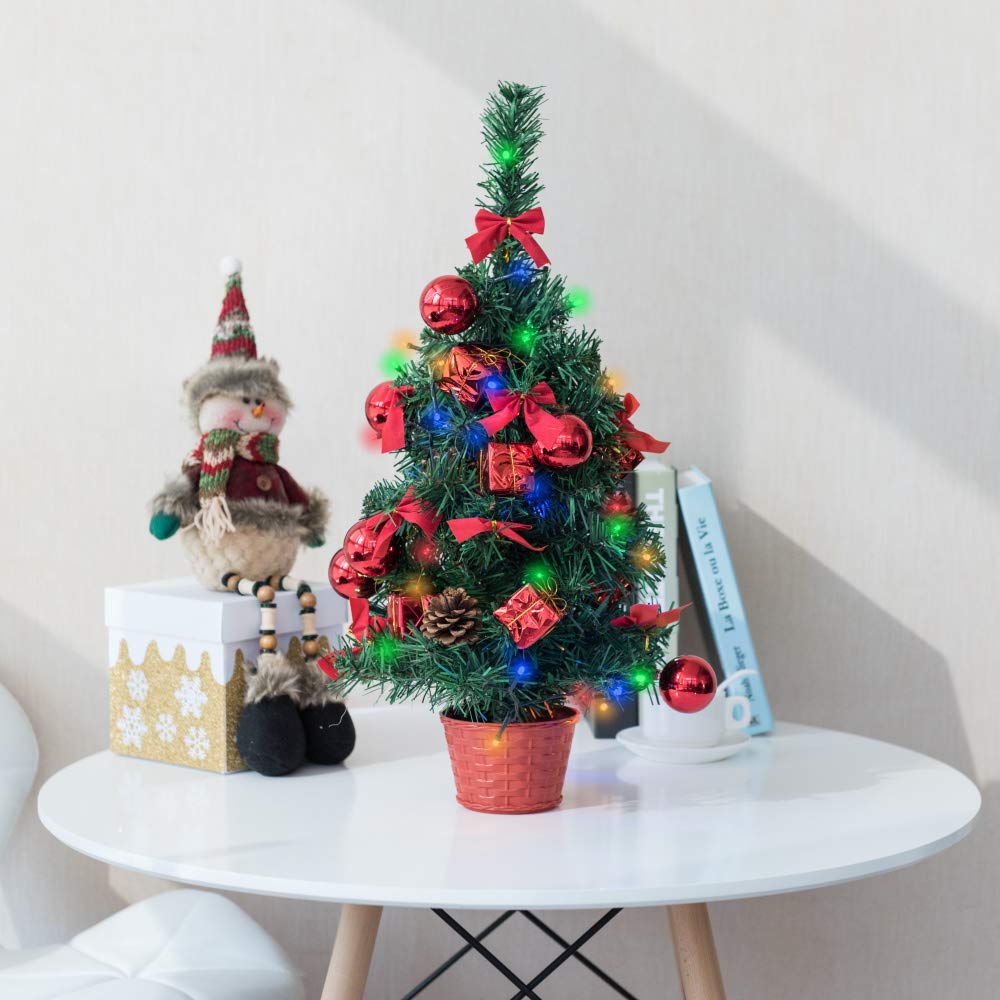Amasava Mini Weihnachtsbaum Mini Tannenbaum mit 60 LED und 10 Rote Deko