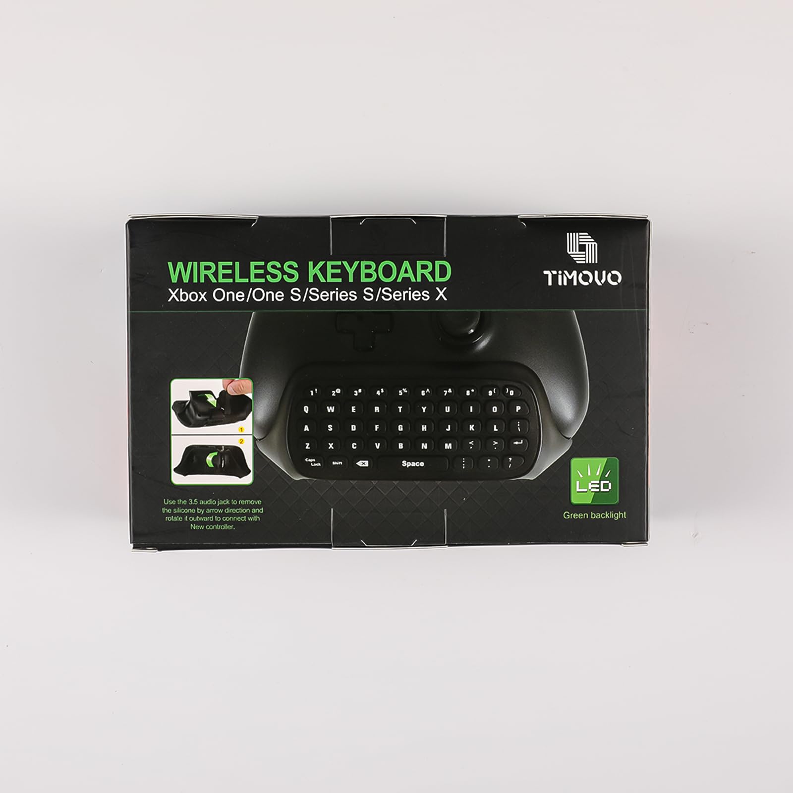 TiMOVO Green Backlight Keyboard for Xbox One, Xbox Series X/S,Wireless Chatpad Message KeyPad with Headset & Audio Jack,Mini Game Keyboard Fit Xbox One/One S/One Elite/2, 2.4G Receiver Included, Black