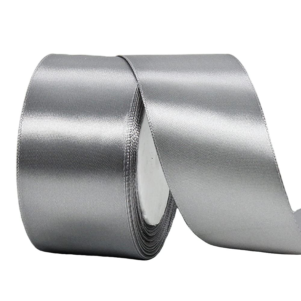 50mm Wide Thick Silver Ribbon for Gift Wrapping,22m 2Inch Large Fabric Satin Ribbon Silver Bow for Gift Wrapping,Ribbons for Crafting,Hair,Bouquets,Wedding,Car,Presents,Cake,Christmas Decorations