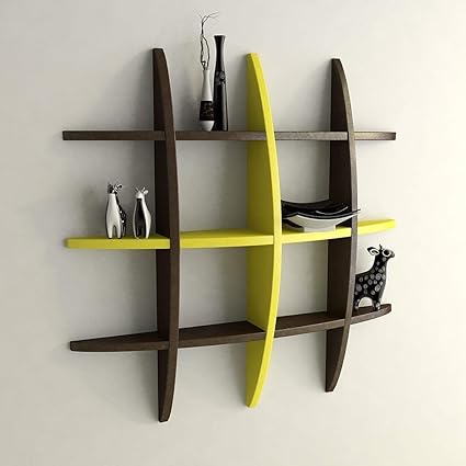 Santosha Decor Wall Shelf Rack Globe Shape Storage Wall Shelves Floating Wall Shelf -Brown & Yellow