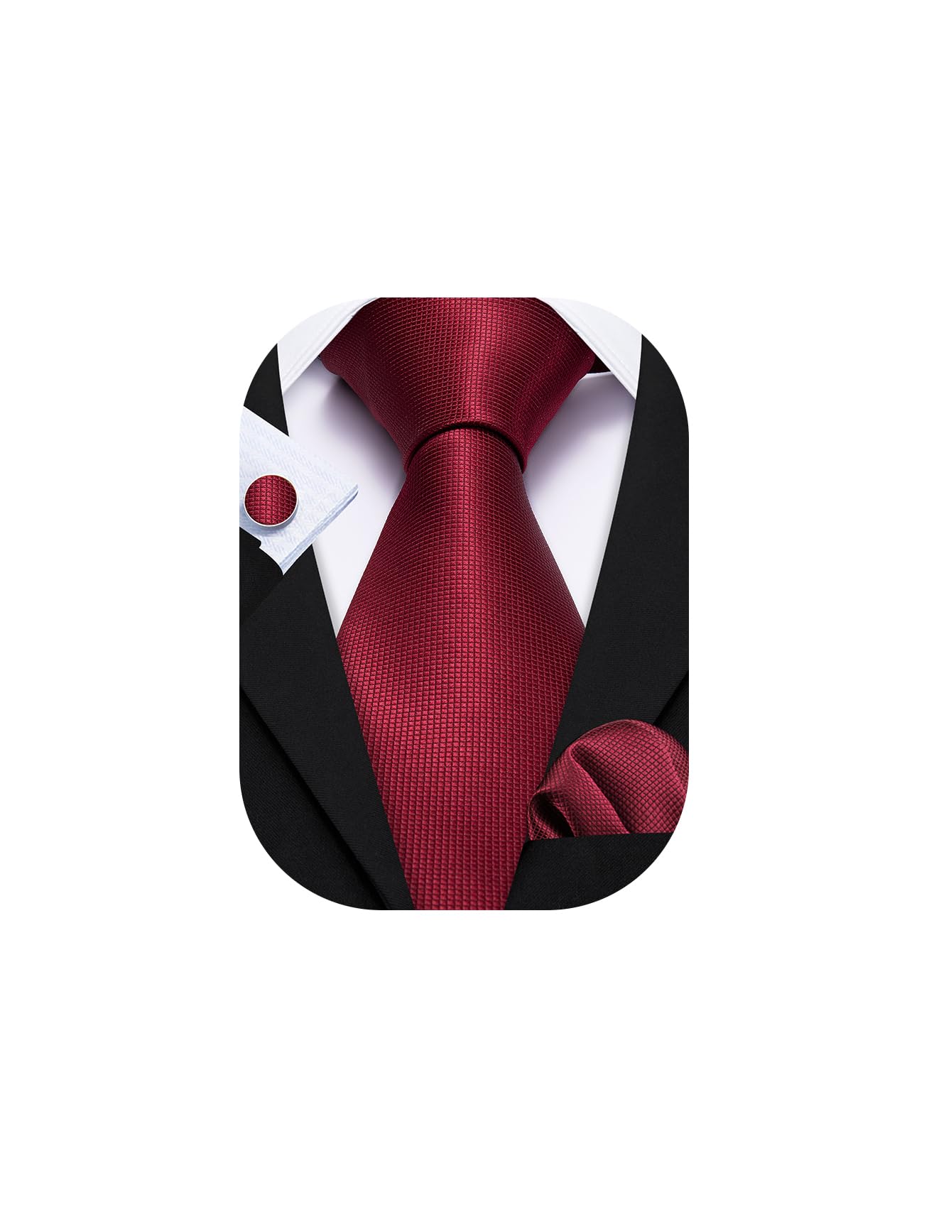Barry.Wang Burgundy Ties for Men Wedding Business Necktie Set Handkerchief Cufflinks