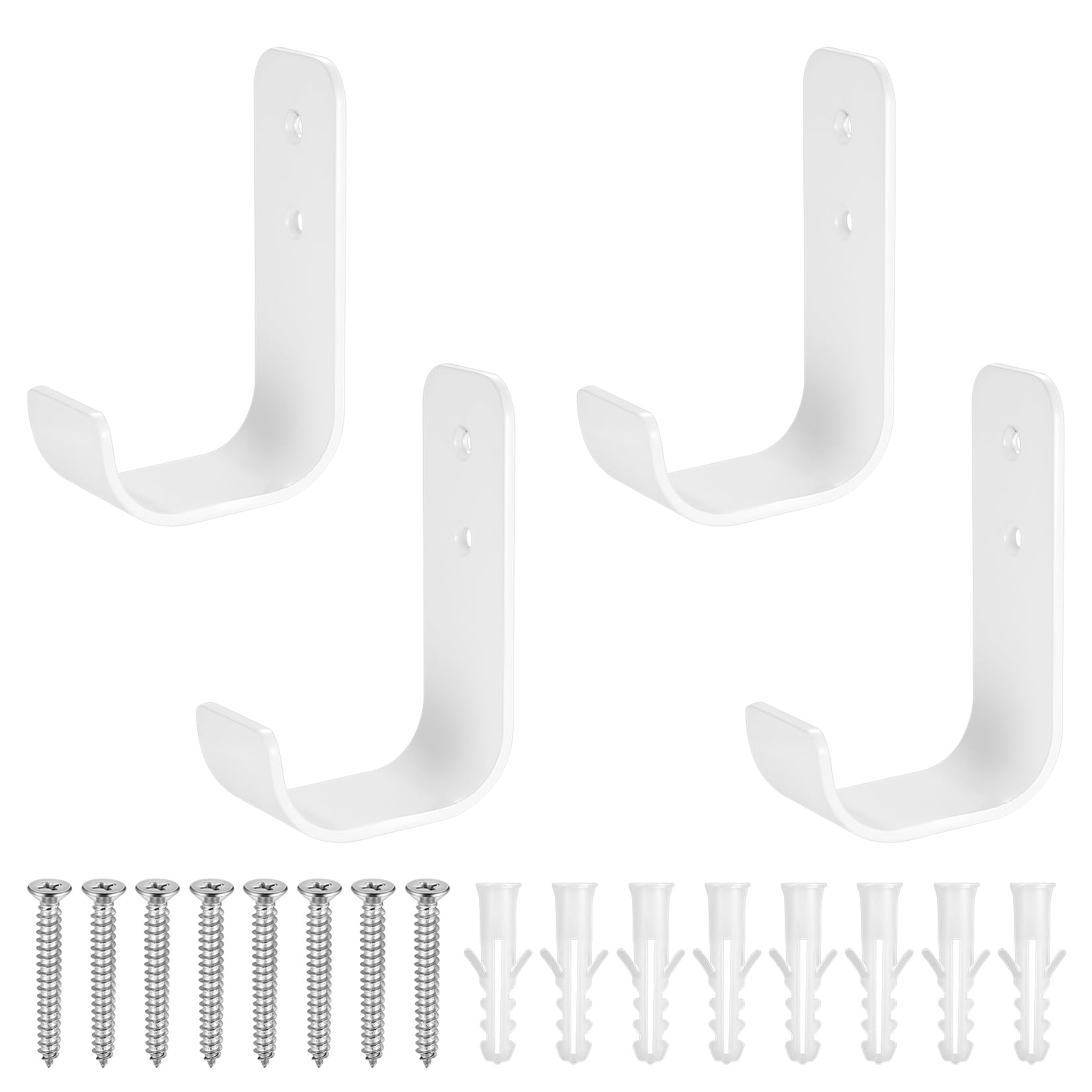 SiGuLiKeJi 4 Pcs Garage Hooks, Wall Hooks Heavy Duty Hook for Hanging Heavy Duty, Ladder J Shape Garage Hanger Brackets Storage Hook Wall Mounted for Home Garden Tool Organizer(White)