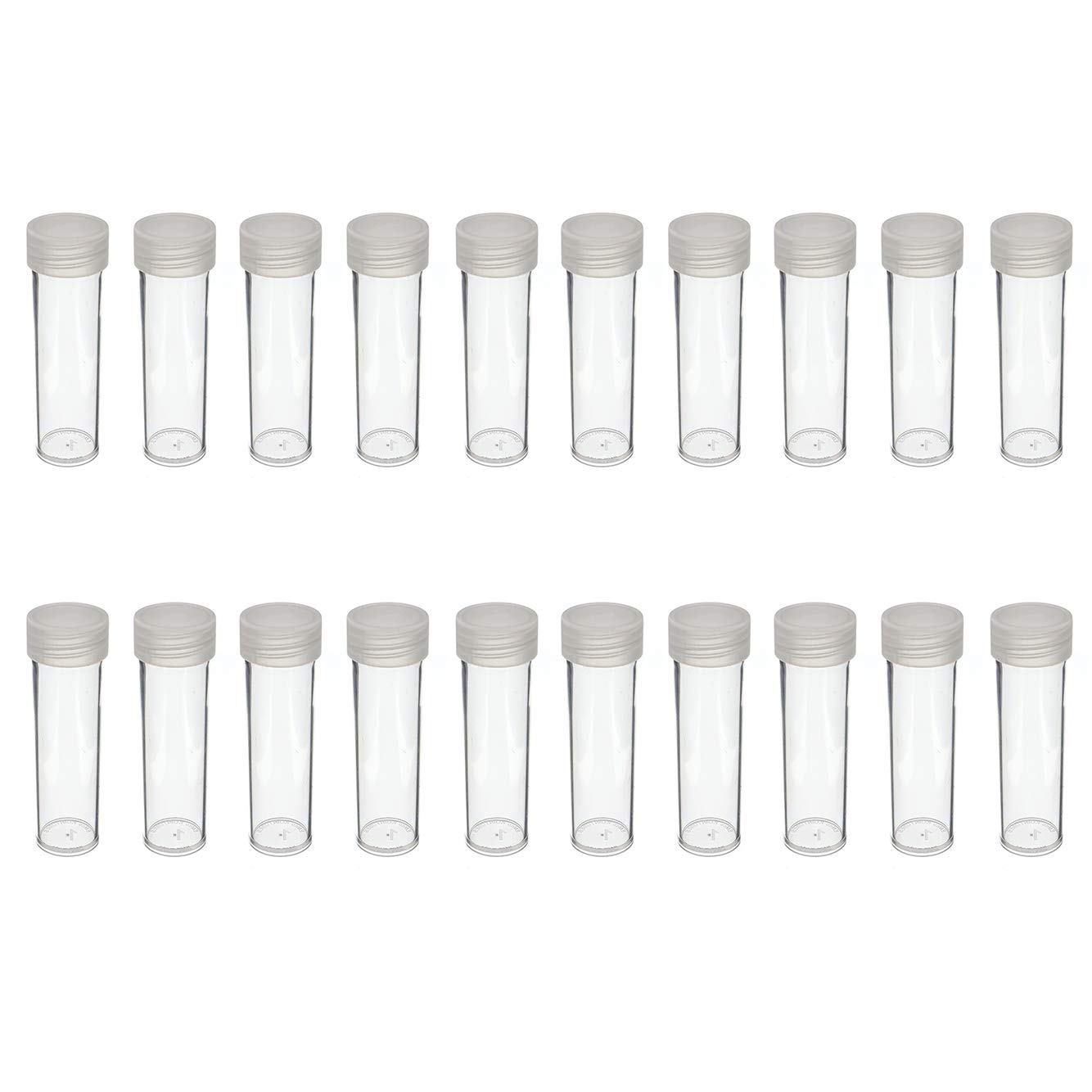 Photo 1 of (20) Round Clear Plastic (Penny Cent) Size Coin Storage Tube Holders Screw on Lid (Transparent-20pcs)