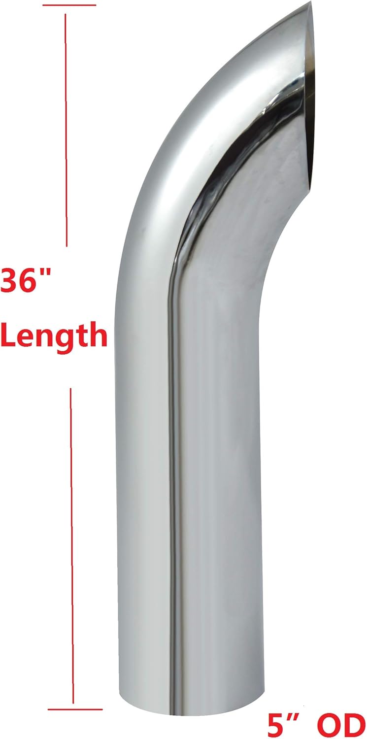 TBOZZ 5" OD×36" Curved Chrome Exhaust Stack Pipe Automotive