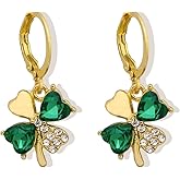 Crystal Leaf Clover Earrings-Green St.Patrick's Day Earrings for Women-Shamrock Earrings-Irish Earrings Jewelry for Women