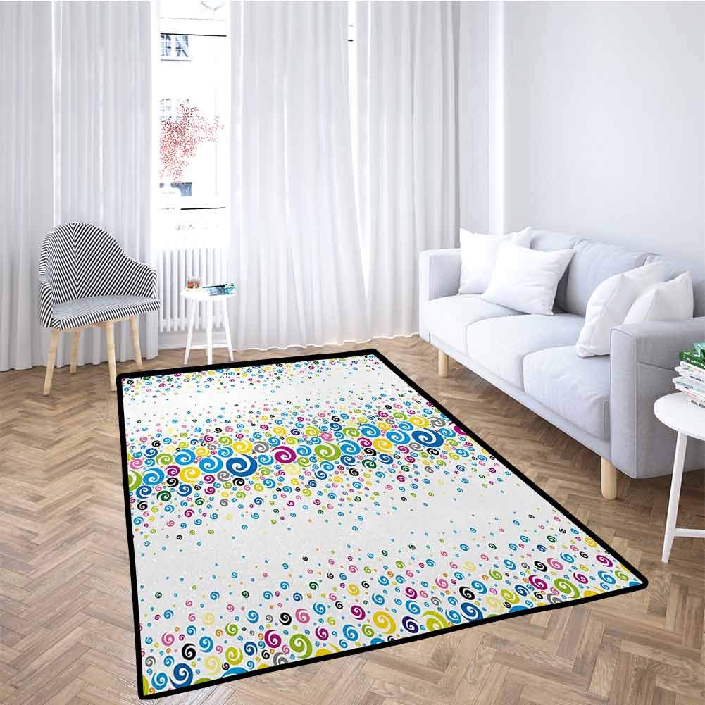 Abstract Indoor/Outdoor Rug Mat Vibrant Spiral Circles Geometric Ovals Kids Playroom Cheerful Nursery Baby Design Children Play Rugs Multicolor 6'6x9'10 Feet