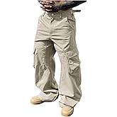 SOLY HUX Men's Baggy Cargo Pants Wide Leg Elastic Waist Hip Hop Trousers Streetwear