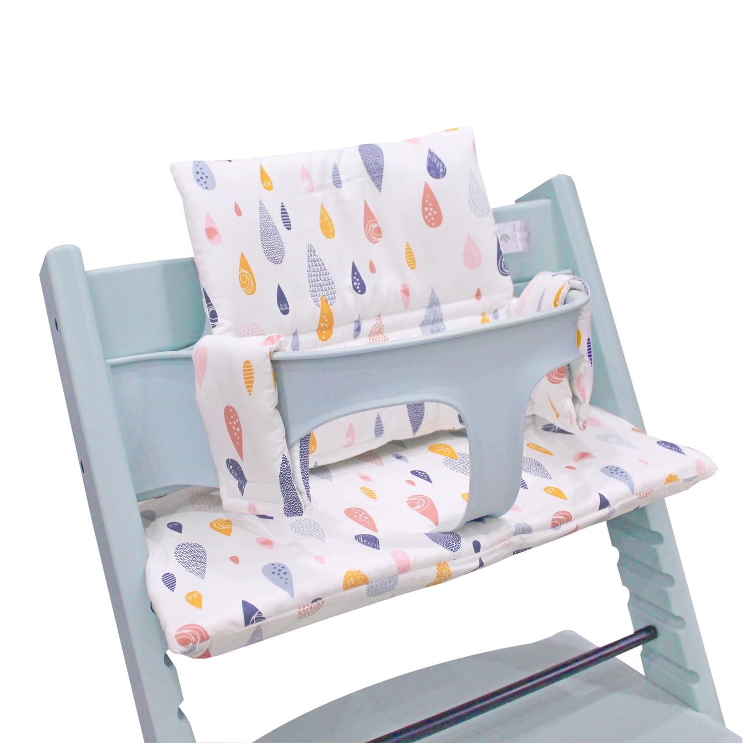 ZARPMA Highchair Cushion Compatible with Stokke Tripp Trapp Chiar High Chair Insert Cotton fabric Cover filled with Cotton Padding（Colorful Droplets）