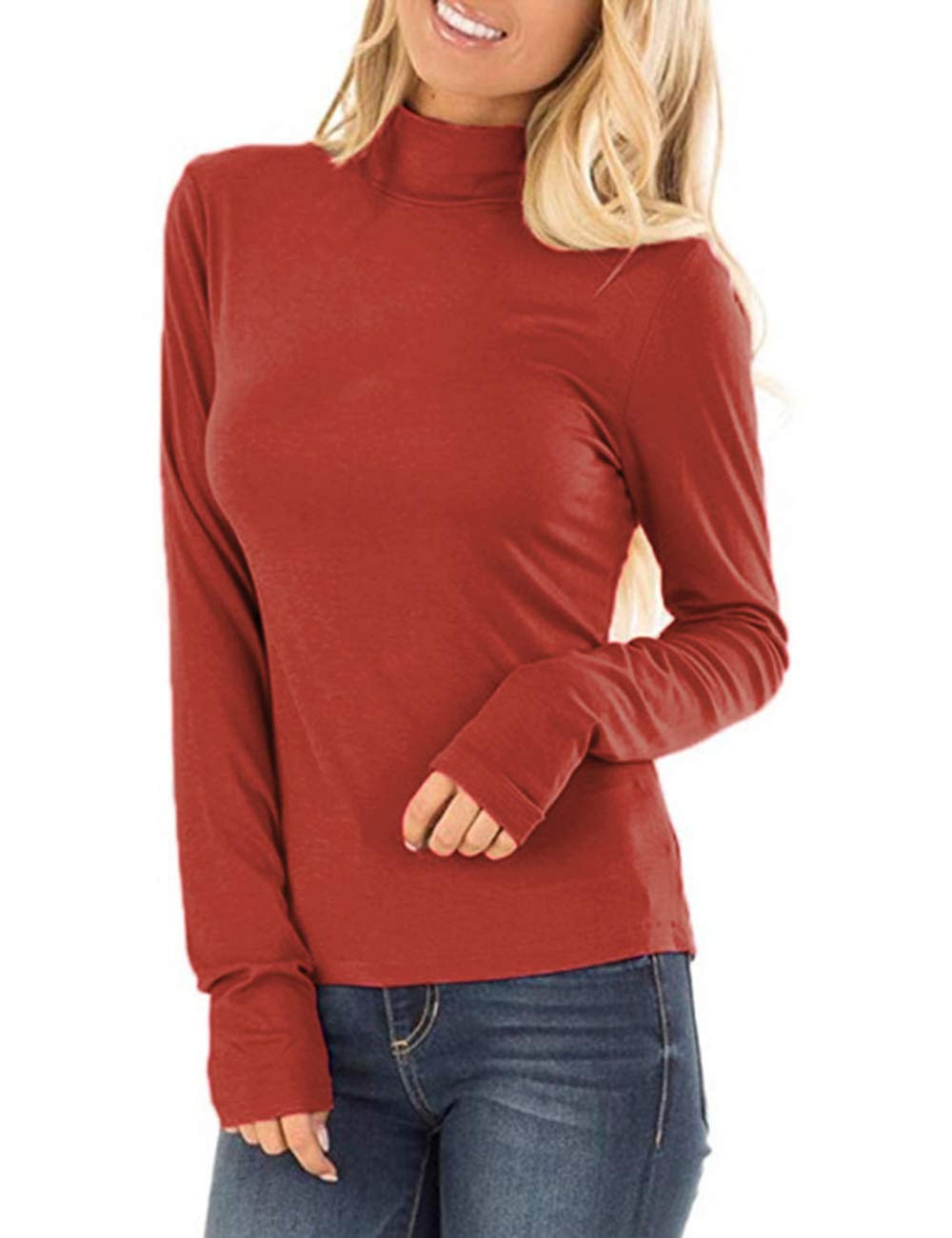 AKEWEI Turtleneck Shirt Women Tops Long Sleeve T Shirt Pullover Sweatshirt S-3XL