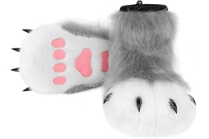 hbbhml Animal Fuzzy Slippers Bear Cat Wolf Dog Fox Fursuit Feet Paw Claw Shoes Furry Boots Costume Accessories for Adult Kids
