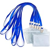 HANDIC Name Tags 50pcs Lanyard with ID Holder Waterproof Type Clear Plastic Name Badge Holder Id Card (Blue, Horizontal)