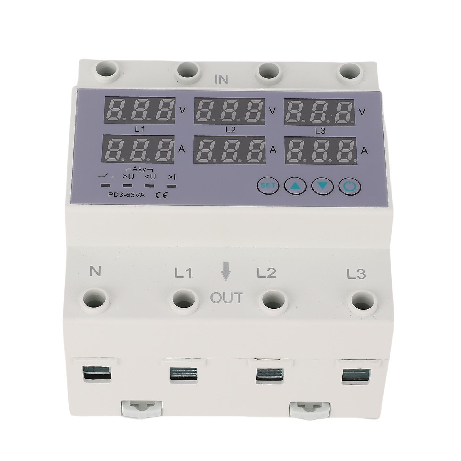 3 Phase Din Rail Voltmeter, CHLT 63 Digital LCD Display Automatic Reset Din Rail Voltmeter Ammeter AC390 to 500V Over Voltage AC370V to 140V Under Voltage Quick Response Current Protective Device(#1)