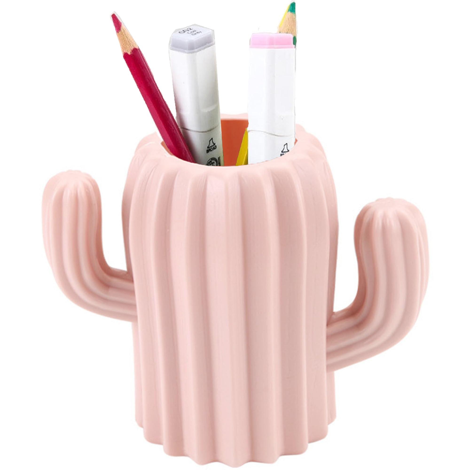 XFLYP Cactus Shape Pen Holder, Cute Stationery Desk Organiser, Makeup Brush Holder, Creative Funny Cactus Shape Desk Pen Holder Stand, Office Supplies, Vanity Table (Pink)