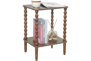 Fultyle Side Table, Small End Table with Storage Shelf, 2-Tier Small Coffee Tables Living Room for Bedroom, Narrow Spaces (Rustic Brown)