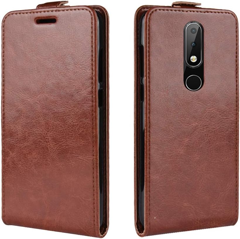 Venga amigos Flip Phone Case for Nokia 5.1 Plus/X5, Slim Wallet Case with Card Slots Shockproof Resistant Hybrid Protective Case for Nokia 5.1 Plus/X5 Built In TPU Silicone Back Case Cover-Brown