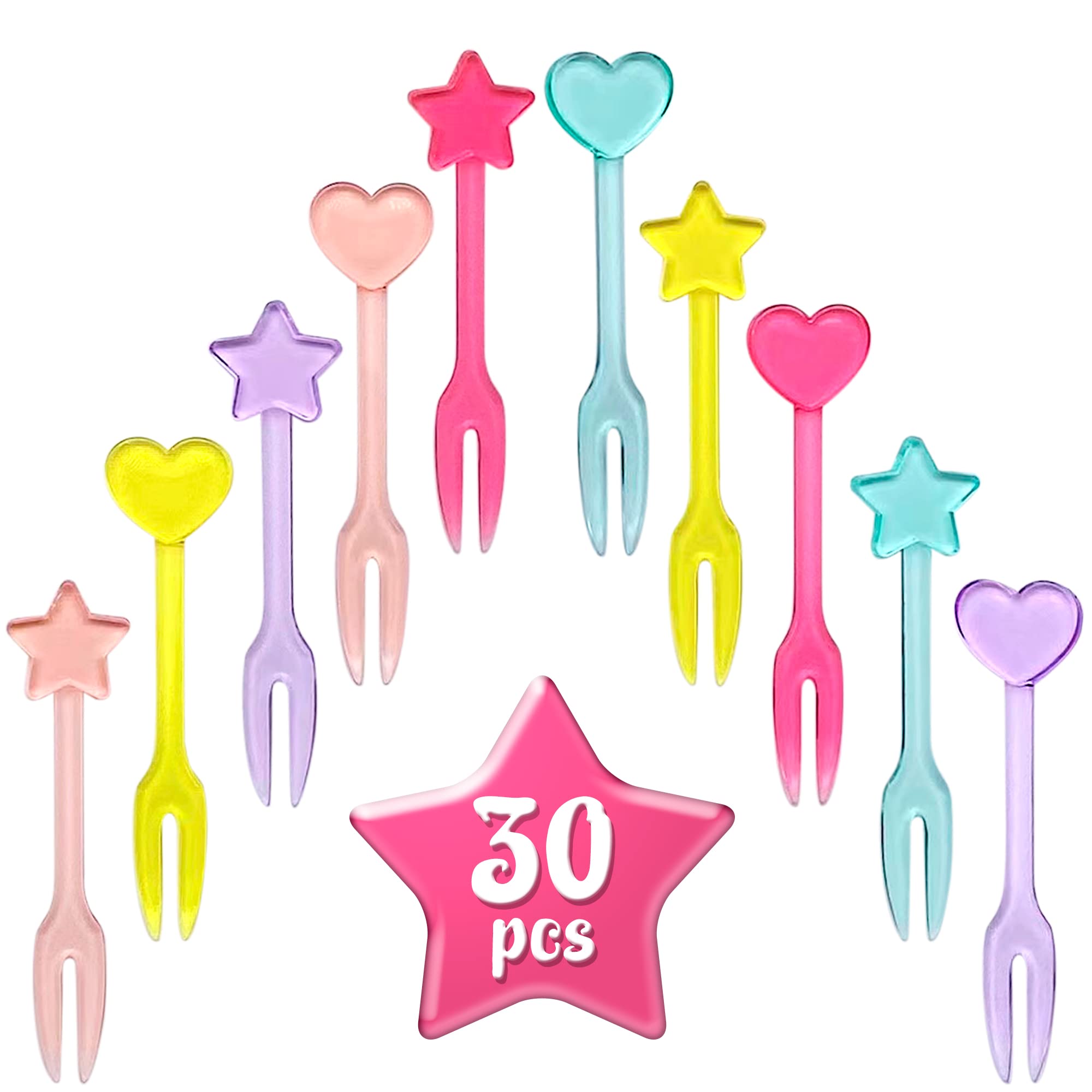 GET FRESH 30 Forks for Kids - Fruit Picks, Bento Box Picks, Reusable Mini Toothpick Sticks, Heart Dessert Forks for Children Party and Lunch Box
