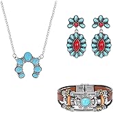 Kezoic 3 Piece Western Turquoise Jewelry Set with Earrings, Bracelet and Necklace for women