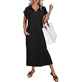 ANRABESS Womens Summer Casual Midi Dresses Short Sleeve Polo V Neck Loose Split Wrinkle-Free Beach Vacation Tshirt Maxi Dress