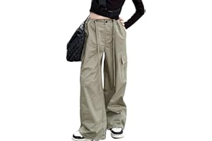 Bolknokin Girls Parachute Pants Y2K Cargo Baggy Joggers Track Pants Kids Trousers with Pockets 6-14 Years
