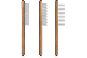 WEZCHUGHAOL 3 PCS Solid Wood Pet Combs, Grooming Comb for Cat/Dog/Small Medium Pets, Flea Lice Comb with Rounded Stainless St