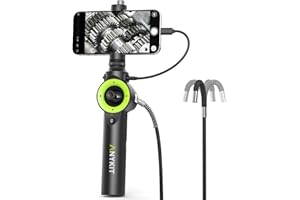 Anykit 360° 4 Ways Articulating Borescope, Industrial Endoscope with 0.26 in Articulated Snake Camera, Inspection Camera with 6 Adjustable LED Lights Compatible with Phone and Android - 3.3 FT