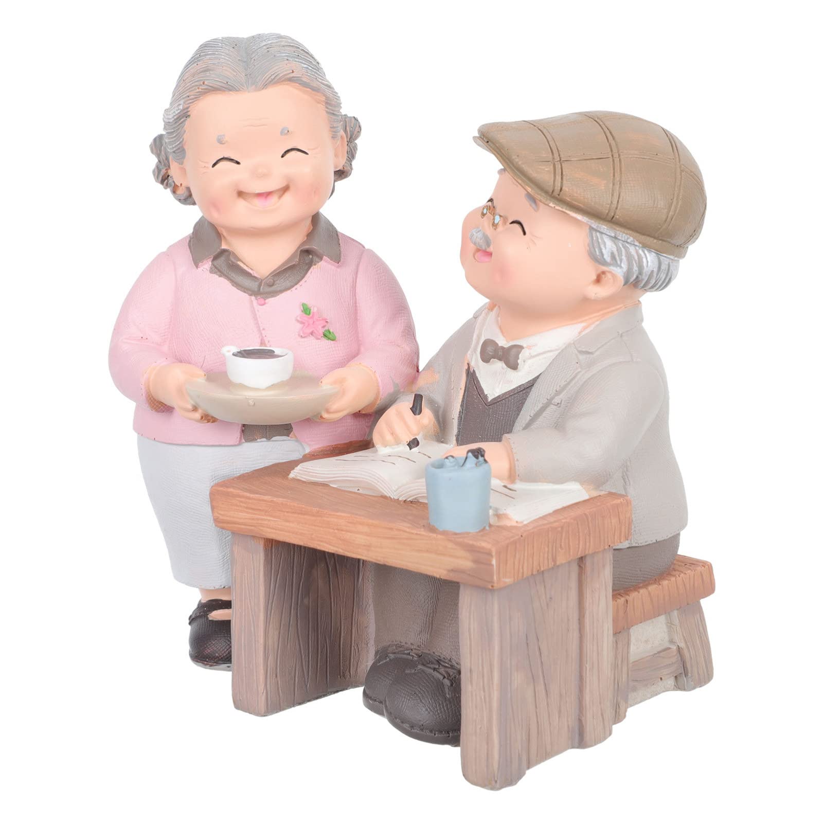 Housoutil Resin Couple Ornament Anniversary Present Romantic Tea Serving Decoration for Home Office Bedroom Living Room 4.7X4.3X2.8 Inch Lightweight Portable
