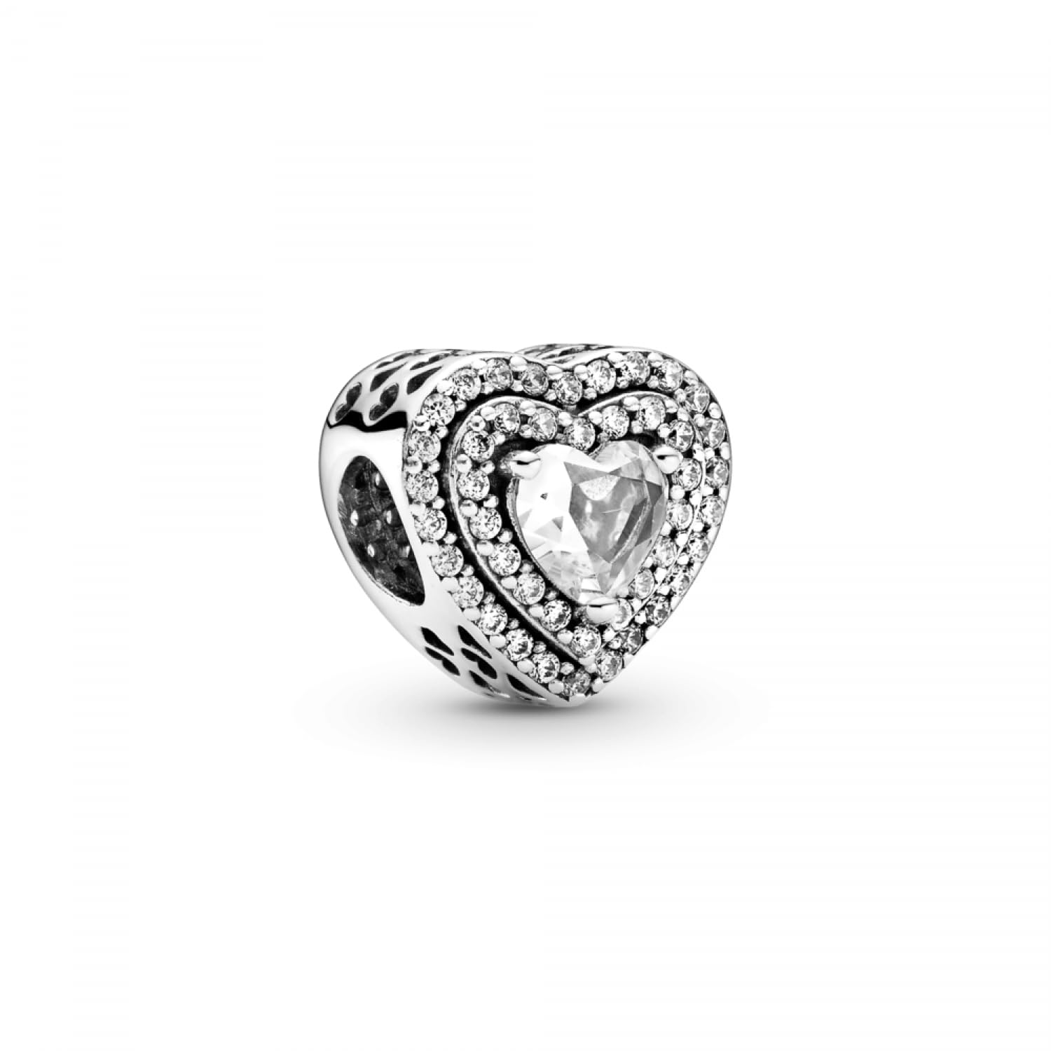 Pandora Timeless Sparkling Levelled Heart sterling silver charm with clear cubic zirconia