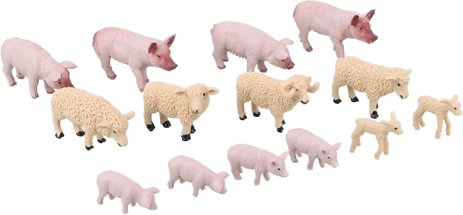 Toyland® 14-Piece 1:32 Scale Farmyard Animals Set - The Farm Collection - Collectable Farmyard Animals - Pigs, Piglets, Sheep & Lambs - Farm Play Figures for Kids Aged 3+