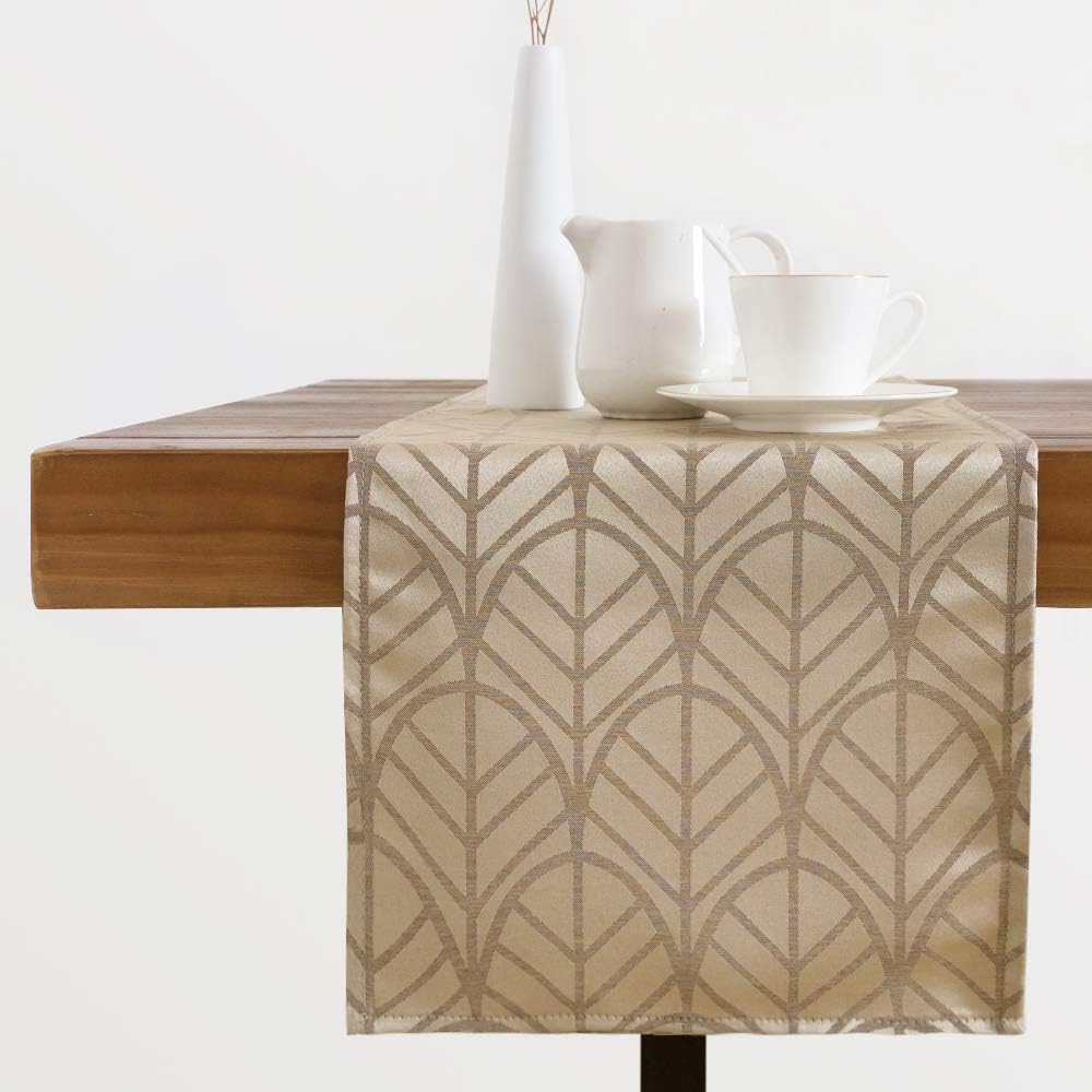 jinchan Jacquard Table Runner Length Leaf Pattern for Kitchen Restaurant Linen Textured Printed Table Cover for Dinner Holiday Parties 1 Panel 13" W x 72" L Taupe: Home & Kitchen