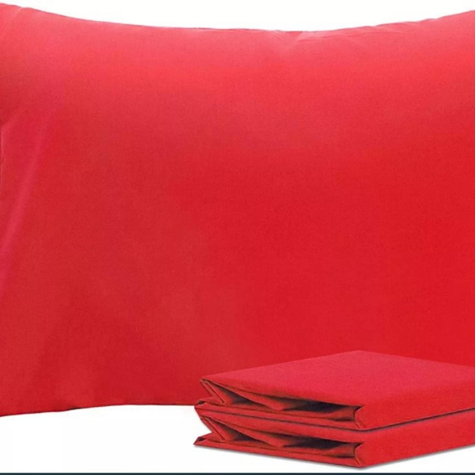 Hotel Quality Ausa Pillowcases 2 Pack - Polycotton Red Pillowcovers for Hair and Skin Standard Size with Envelope Closure, 50 x 75 cm
