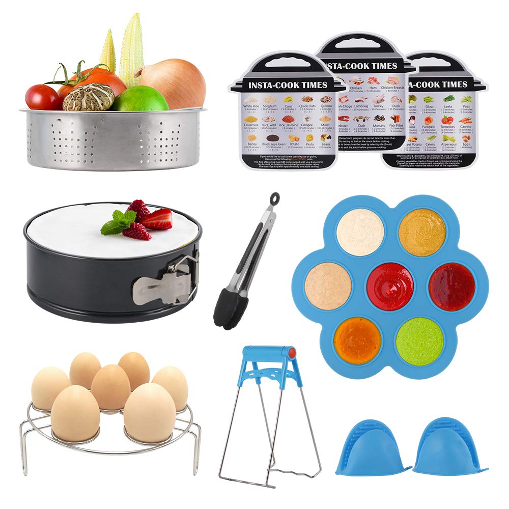 Sunix Instant Pot Accessory for All Pressure Cooker 5/6/8 QT with Steamer Basket/Springform Pan/Egg Rack Trivet/Silicone Egg Bites/Oven/Mitts/Tong/Cook Book, 11 Pieces