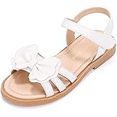PANDANINJIA Girls Sandals, Open Toe Cute Bow Princess Girls Flats, Sparkly Summer Dress Shoes Sandals for Toddler/Little Kid/Big Kid