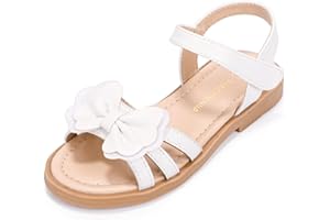 PANDANINJIA Girls Sandals, Open Toe Cute Bow Princess Girls Flats, Sparkly Summer Dress Shoes Sandals for Toddler/Little Kid/Big Kid