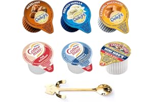 Coffee Liquid Creamer Variety Pack, Individual Creamers Singles, Original, French Vanilla, Hazelnut, Caramel Macchiato, Half & Half- 6 Flavors x 8 ct, 48 Count + BestBonus4U Coffee Stirrer Spoon