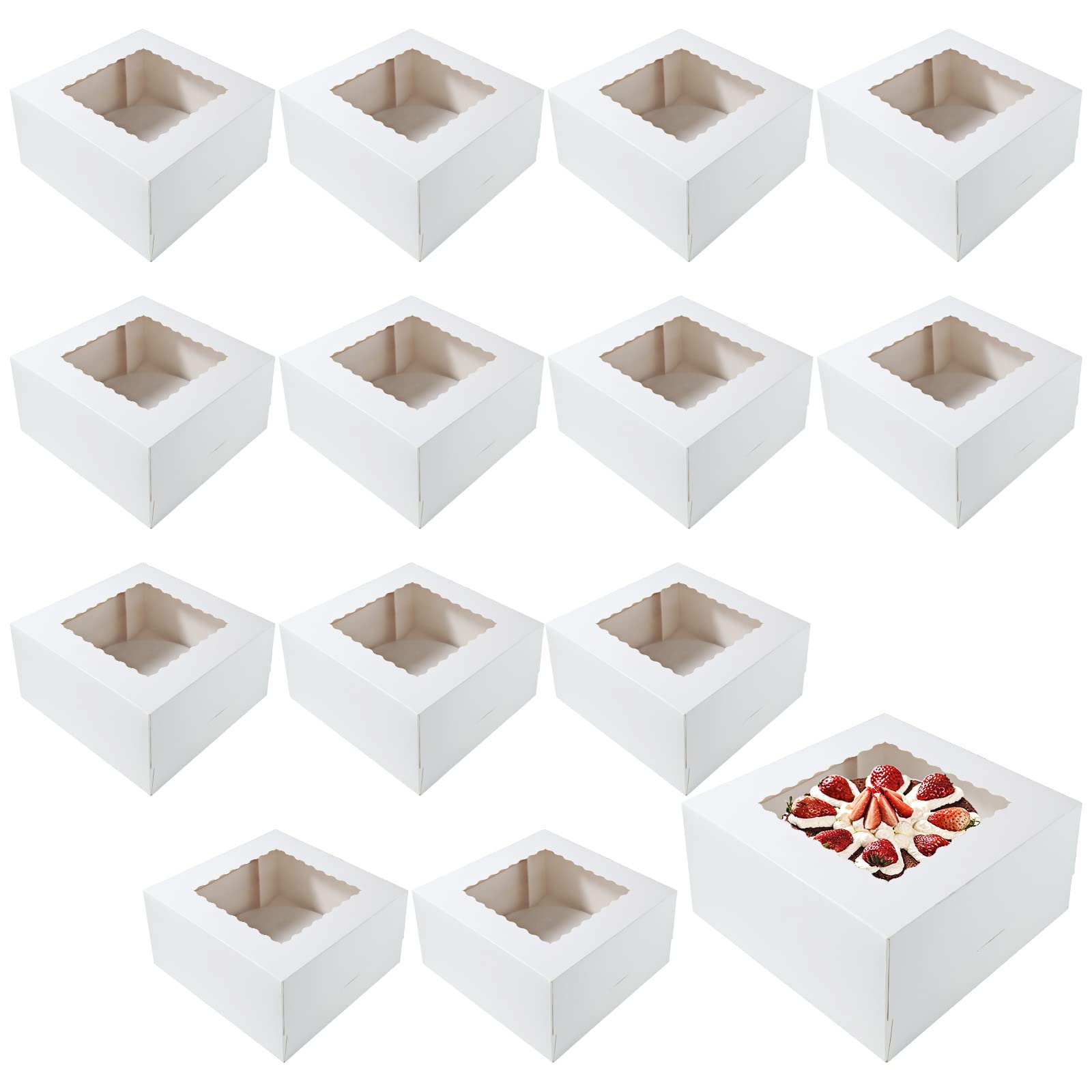 GOYADA 14 PACK 10 Inch Cake Board And Box, 10x10x5inch Bakery Cake Boxes With Window, Large Cake Boxes For Transporting Pastries, Cookies, Cupcakes,Pizza, Cakes, Pies, Muffins And Donuts