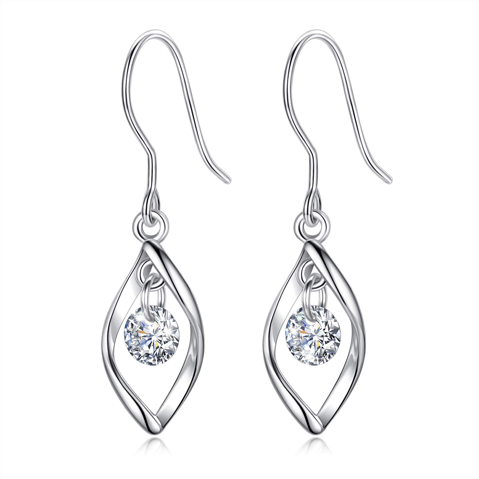 AEONSLOVE 925 Sterling Silver Earrings for Women Water Drop Cubic Zirconia Earrings Girls Jewellery Mother's Day Anniversary Birthday Gifts for Her