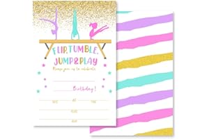 Grace Yonks Gymnastics Birthday Invitations, Pack of 20 with Envelopes, 4x6 inch, Matte Card Paper, Cute Design, Ideal for Pe